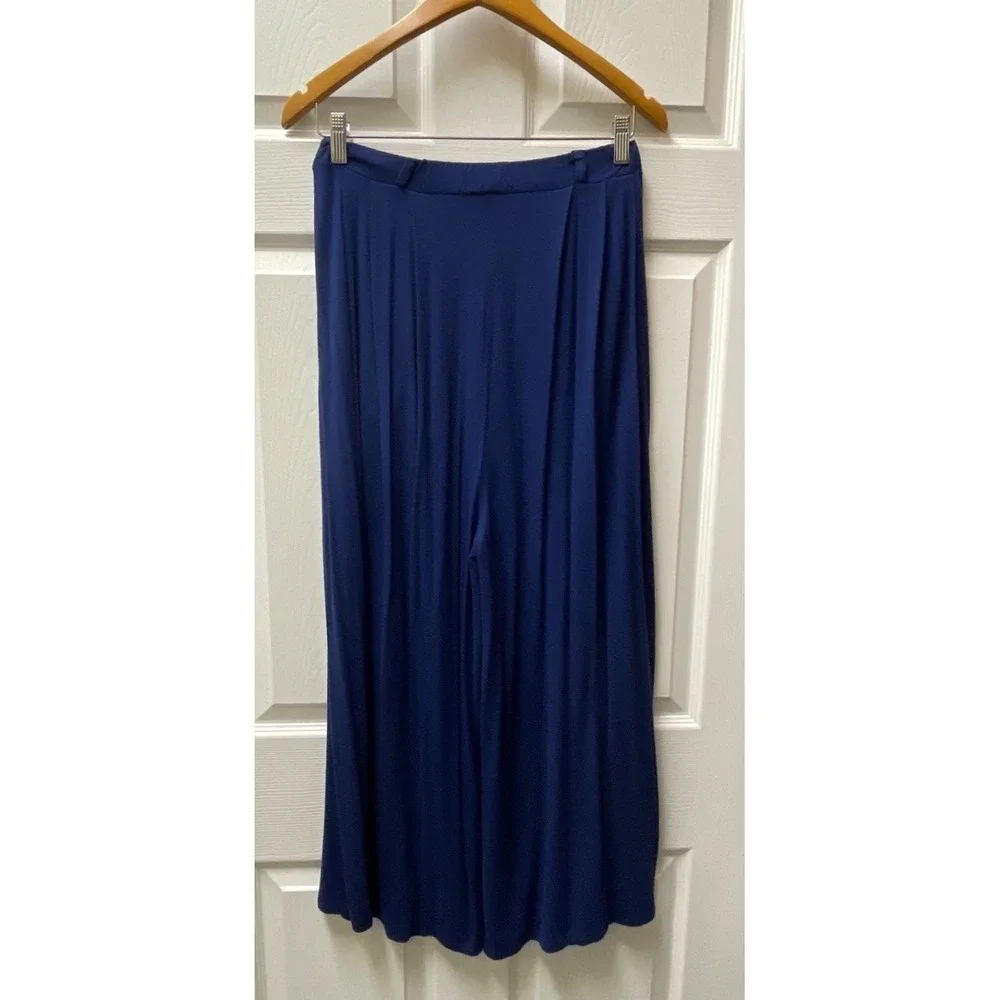 Women's Ultra Wide Leg Pants Small Navy High Rise Pleated Pull On Palazzo‎